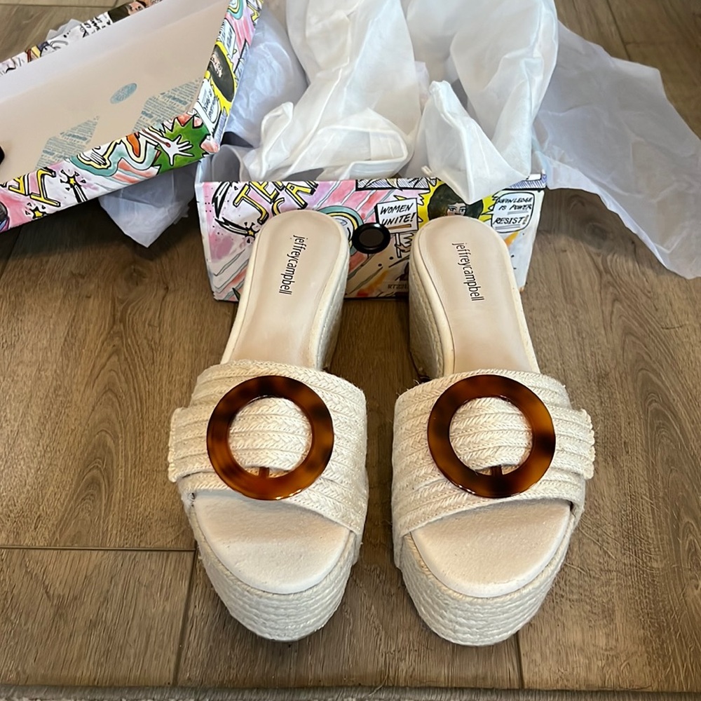 NEW Jeffrey Campbell Jute Heeled Platform Sandal Size 10